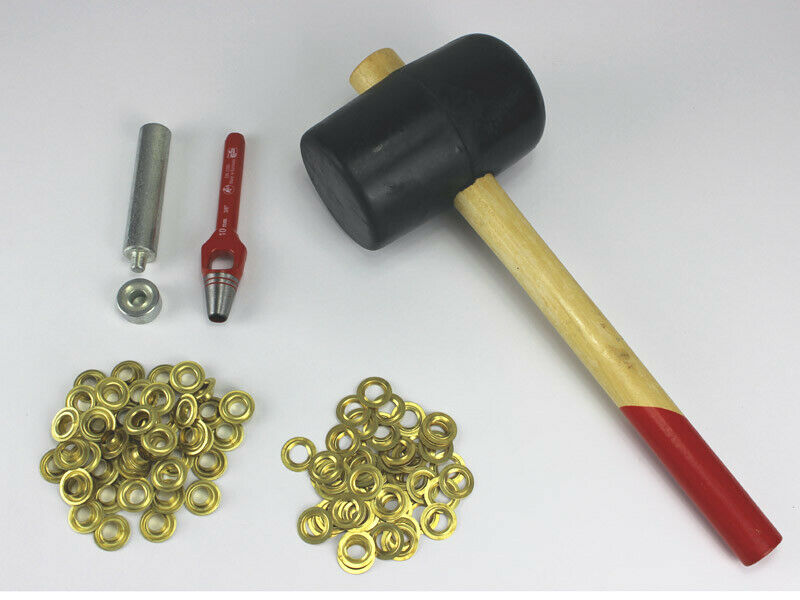 Profi Hammer Ösenset 10mm x 50 Ösen Messing DIN 7332 Locheisen Ösenwerkzeug
