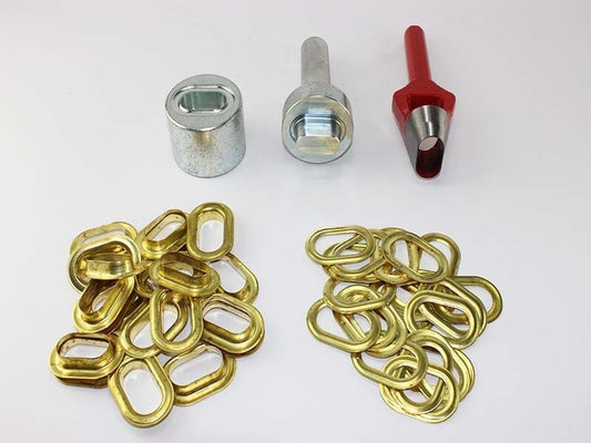 Profi Oval Ösen Set 42 x 22 mm + Einschlagstempel Locheisen