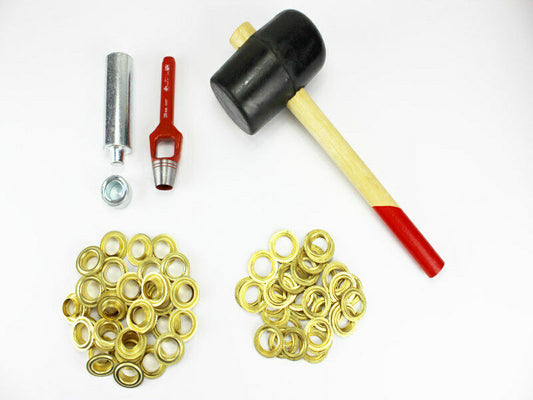 Profi Hammer Ösenset 20mm + 50 Ösen Messing DIN 7332 Locheisen Ösenwerkzeug