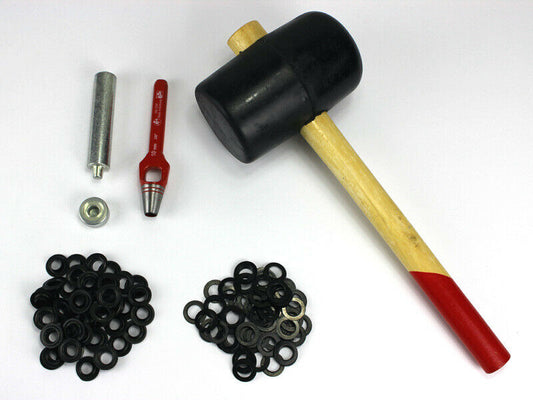 Profi Hammer Ösenset 10mm 50 Ösen Messing brüniert schwarz Locheisen Ösenstempel