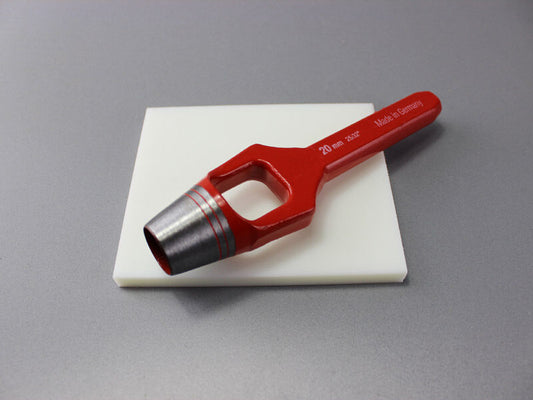 20mm Locheisen + Unterlage Schlagunterlage 100x120x8mm, Henkellocheisen für Ösen
