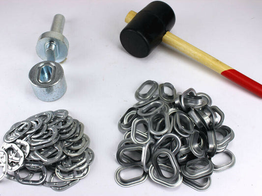Oval Ösen Set 42 x 22 mm + 50 Ovalösen Zink Ösenstempel + Hammer LKW