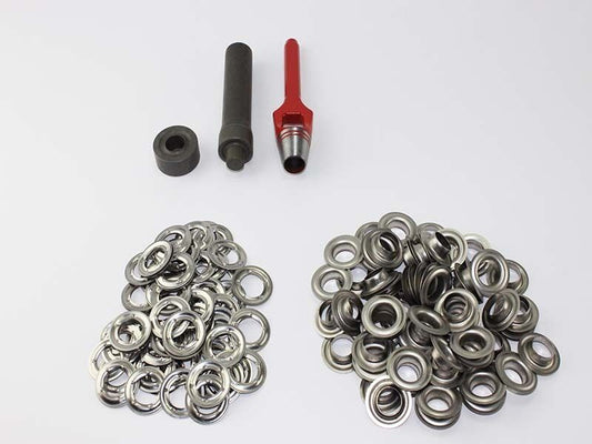 Profi Hammer Ösenset 10mm + 100 DIN Ösen VA Edelstahl Locheisen Ösenwerkzeug