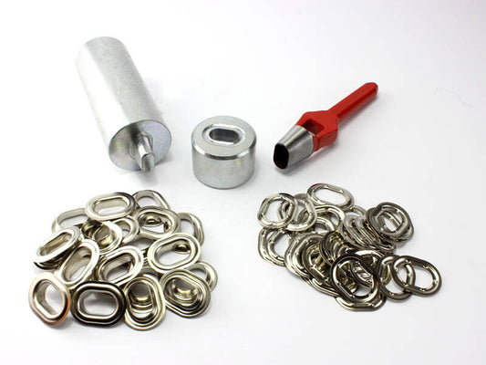 Oval Ösen Einschlagstempel Locheisen 22,5 x 13,5 mm + 20 Ovalösen Messing Nickel