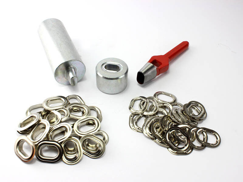 Oval Ösen Einschlagstempel Locheisen 22,5 x 13,5 mm + 50 Ovalösen Messing Nickel