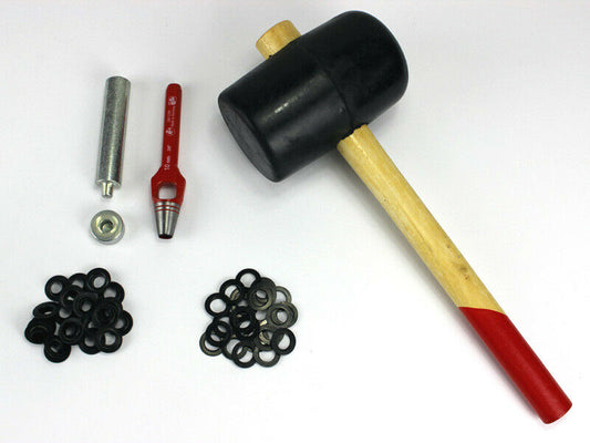 Profi Hammer Ösenset 10mm 20 Ösen Messing brüniert schwarz Locheisen Ösenstempel
